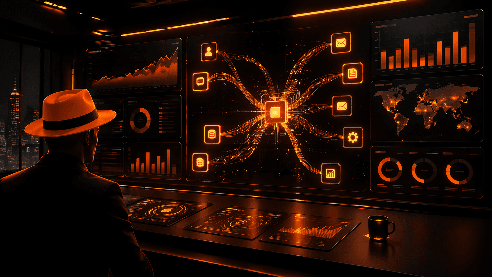 SaaS marketing growth command center with OrangeHat dashboards, automation flows, and pipeline visibility.